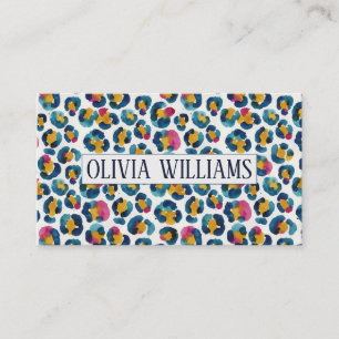Colorful Watercolor Leopard Print Pattern Business Card