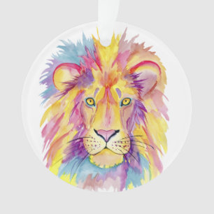 Colorful Watercolor Lion Ornament