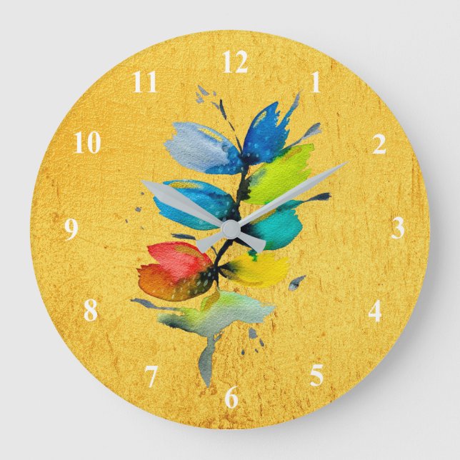 Colorful watercolor loose abstract floral large clock (Front)