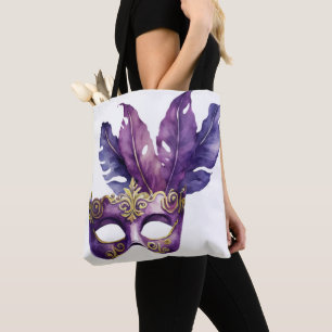 COLORFUL WATERCOLOR MARDI GRAS MASK TOTE BAG