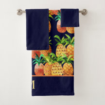 Colorful Watercolor Pineapple Pattern on Navy Blue