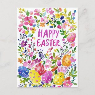 Colorful watercolor Postcard with spring flowers
