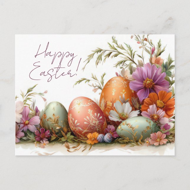 Colorful watercolor Postcard with spring flowers (Front)