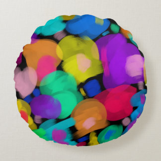 Colorful watercolor print round cushion