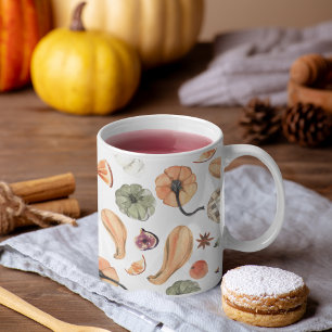 Colorful Watercolor Pumpkin Pattern   Autumn Vibes Two-Tone Coffee Mug
