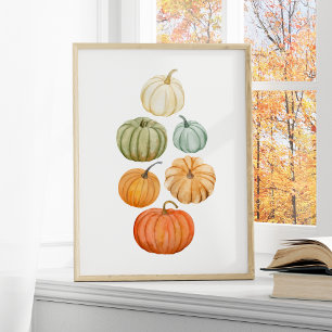 Colorful Watercolor Pumpkins Autumn Poster