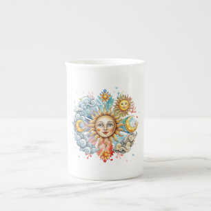 Colorful Watercolor Sun, Moon & Stars  Bone China Mug