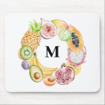 Colorful Watercolor Tropical Fruit Wreath Monogram Mouse Pad<br><div class="desc">Tropical fruit monogram mousepad featuring watercolor apricot,  pineapple,  mango,  papaya,  dragonfruit,  lime,  kiwi,  pomegranate,  fig,  banana and avocado wreath. Personalize by adding your prefered initial. This tropical fruit mousepad is perfect as a personalized monogram gift.</div>