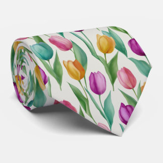 Colorful Watercolor Tulip Floral Pattern Tie