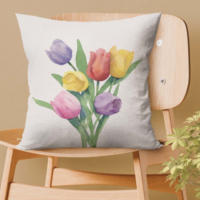 Colorful Watercolor Tulips Cushion (Creator Uploaded)