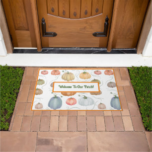 Colorful watercolor vines pumpkin patch  doormat