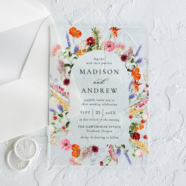 Colorful Watercolor Wildflower Arch Wedding Acrylic Invitations (Creator Uploaded)