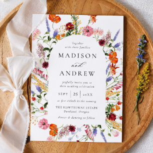 Colorful Watercolor Wildflower Arch Wedding Invitation