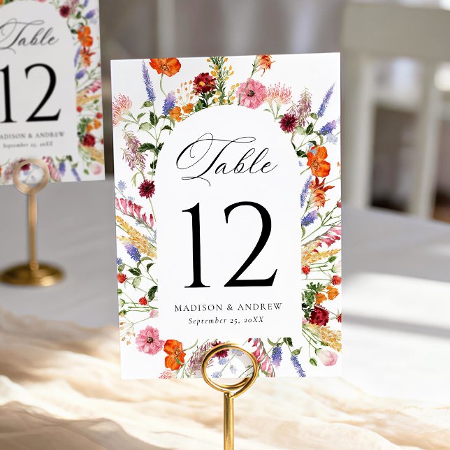 Colorful Watercolor Wildflower Arch Wedding Table Number (Creator Uploaded)