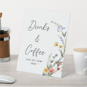 Colorful Watercolor Wildflower Drinks & Coffee Pedestal Sign