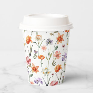 Colorful Watercolor Wildflower Floral Pattern Paper Cups