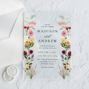 Colorful Watercolor Wildflower Wedding Acrylic Invitations