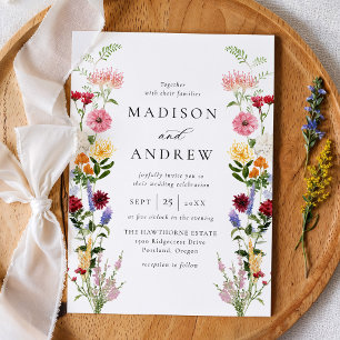 Colorful Watercolor Wildflower Wedding Invitation