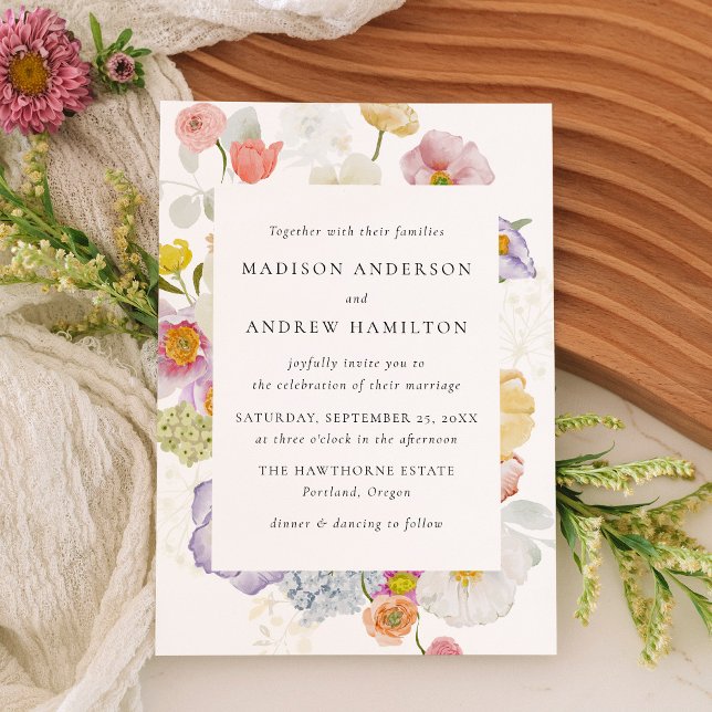 Colorful Watercolor Wildflower Wedding Invitation (Creator Uploaded)