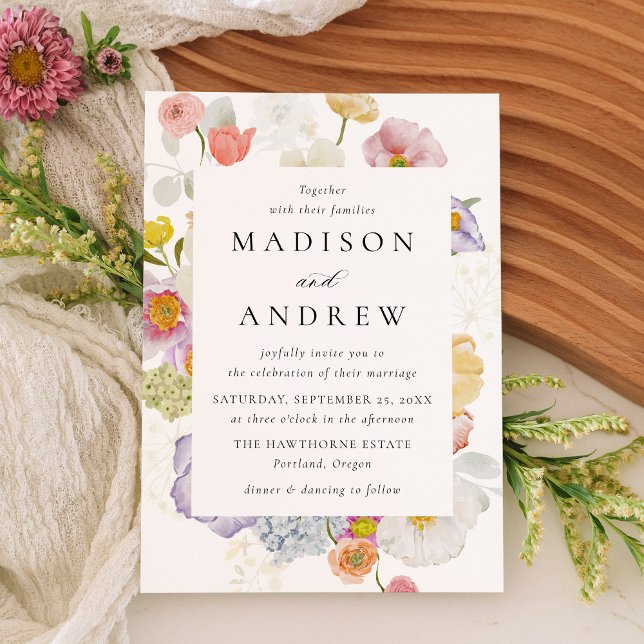 Colorful Watercolor Wildflower Wedding Invitation (Creator Uploaded)