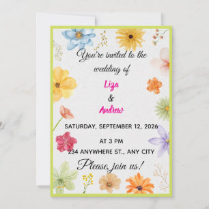 Colorful Watercolor Wildflower Wedding Invitation