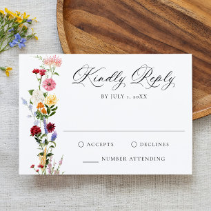 Colorful Watercolor Wildflower Wedding RSVP Card