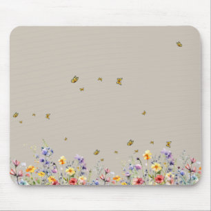 Colorful Watercolor Wildflower with Butterfly Mouse Pad