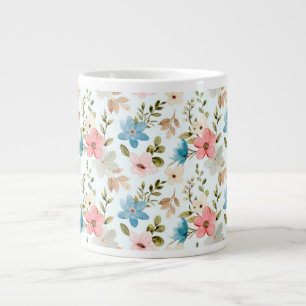 Colorful Watercolor Wildflowers Pattern Large Coffee Mug