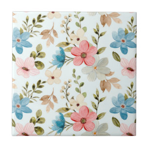 Colorful Watercolor Wildflowers Pattern Tile