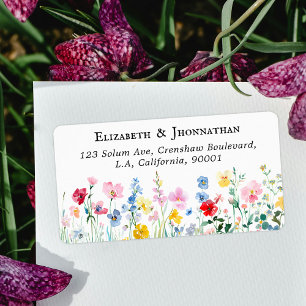 Colorful Watercolor Wildflowers Return Address Label