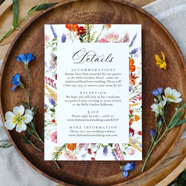 Colorful Watercolor Wildflowers Wedding Details Enclosure Card (Creator Uploaded)