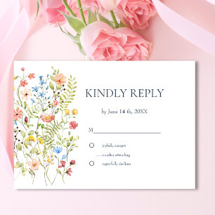 Colorful Watercolor Wildflowers Wedding RSVP