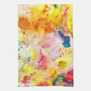 Colorful Watercolor Yellow Splotches Abstract Art Tea Towel
