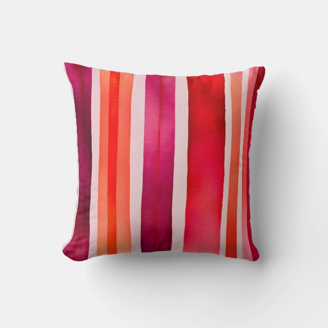 Colorful Watercolour Stripes Square Throw Pillow (Front)