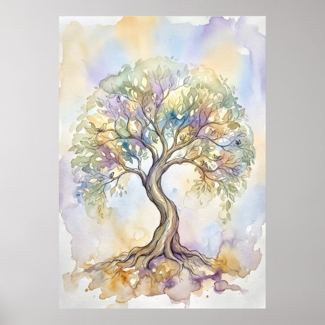 Colorful Watercolour Tree of Life Fantasy Pastel  Poster (Front)