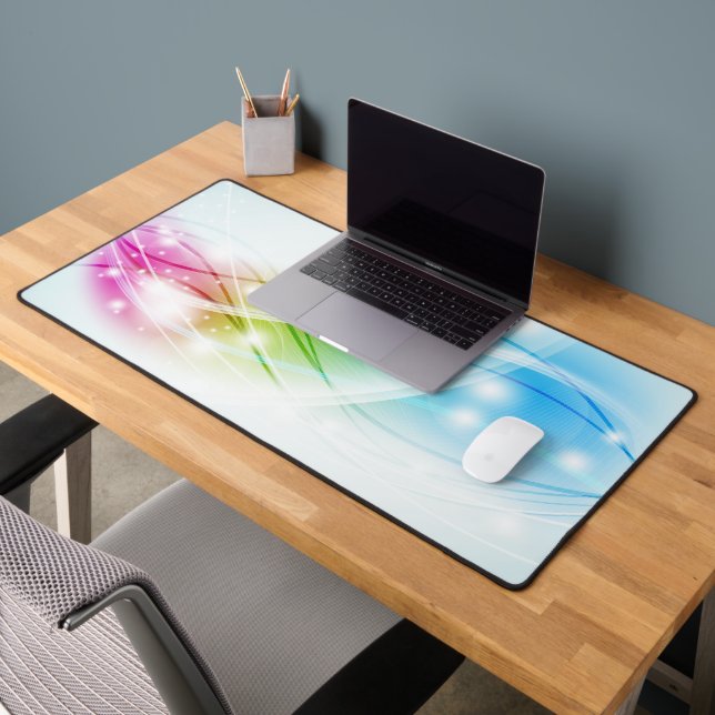 Colorful Waves Blue Background Desk Mat (Office 2)
