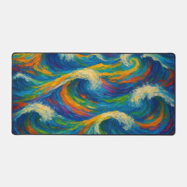 Colorful Waves Texture Painting Desk Mat (Front)