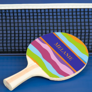 Colorful Waves with Name Ping Pong Paddle