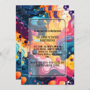 Colorful Wavy Design Birthday Party Invitation