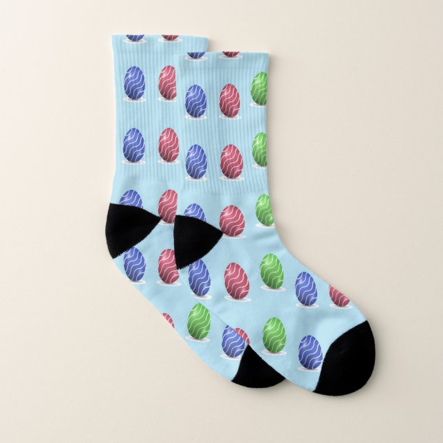 Colorful wavy Easter eggs blue Socks (Pair)
