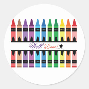 Colorful Well Done Teacher Pencils Crayon  Classic Round Sticker