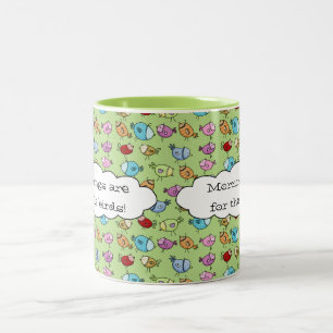 Colorful Whimsical Birds Two-Tone Coffee Mug