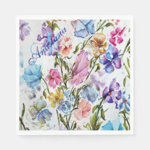COLORFUL WHIMSICAL FLOWER GARDEN MONOGRAM PARTY NAPKIN