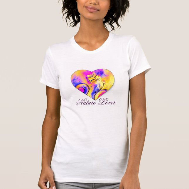 COLORFUL WHIMSICAL FLOWERS  NATURE LOVER HEART T-Shirt (Front)