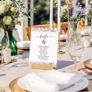 Colorful Whimsical Wildflower Wedding Table Number