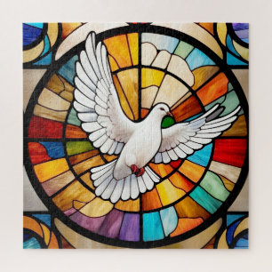 Colorful White Dove Stained Glass Bird Jigsaw Puzzle