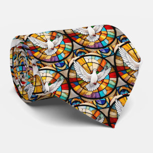 Colorful White Dove Stained Glass Tie