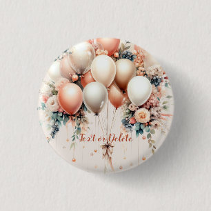 Colorful White Peach Floral Balloons Elegant Party 3 Cm Round Badge