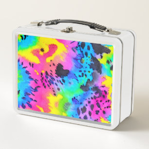 Colorful Wild Cheetah Tye Dye Pattern Metal Lunch Box