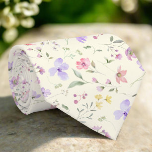 Colorful Wild Flower On Light Yellow Background Tie